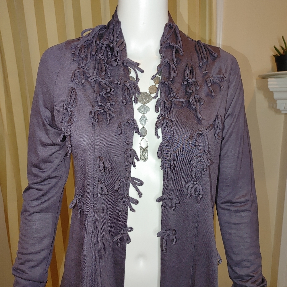 ANTHROPOLOGIE DELETTA PURPLE BOW OPEN FRONT CARDIGAN S - Picture 2 of 7